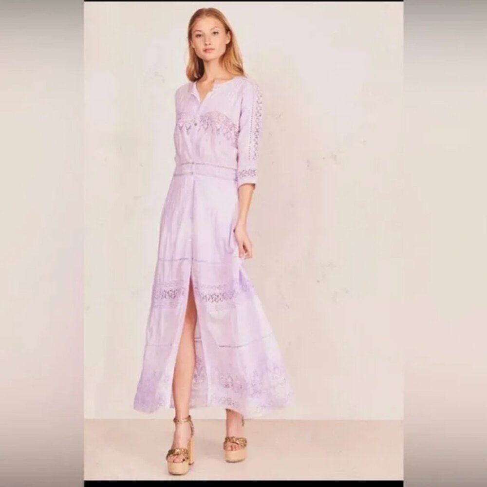 LoveShackFancy BETH DRESS Violet Splash Hand Dye Purple White Crochet XS